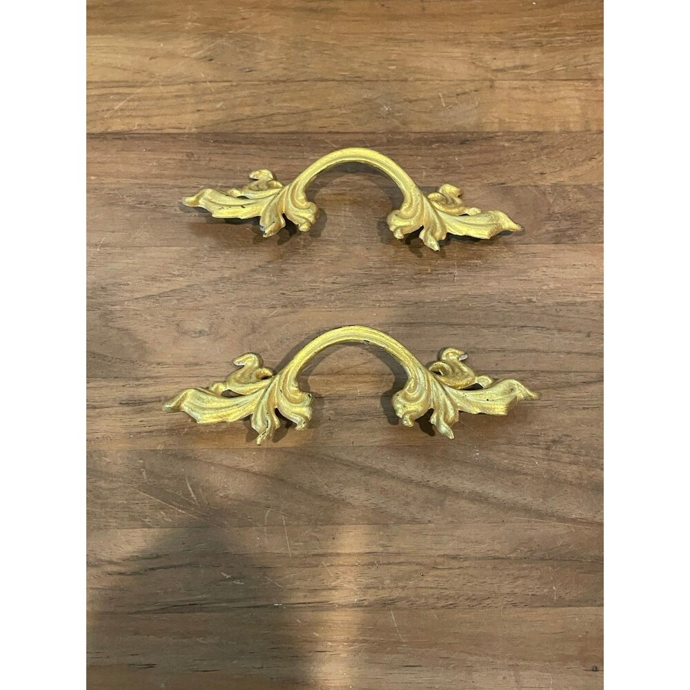 2 HOLLYWOOD REGENCY gold/brass drawer pulls